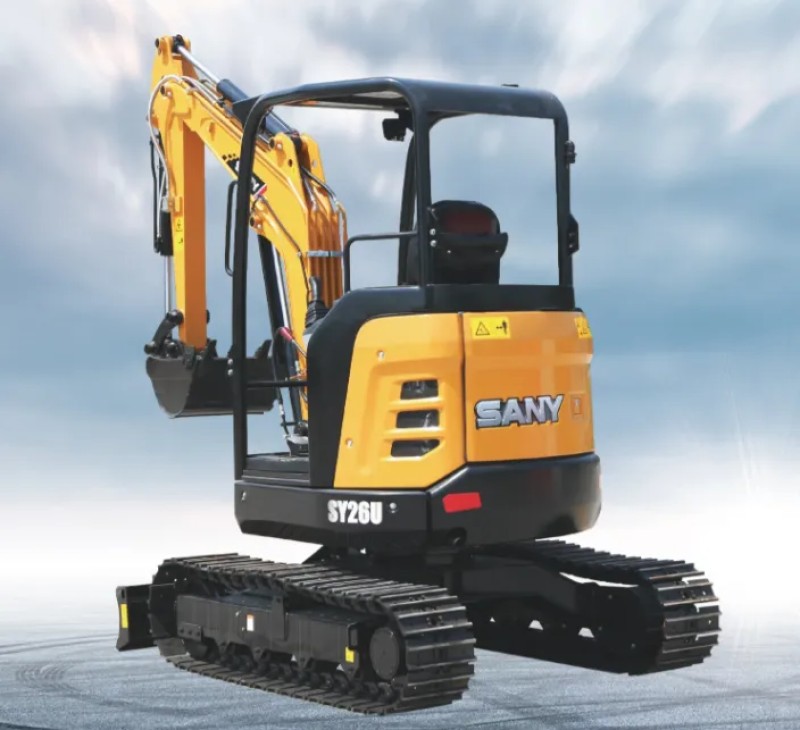Sanyun SY26U Minibagger Parameter Details: Gesamtgewicht 2850kg, Baufäum 0,07m3, Leistung 15,4kW